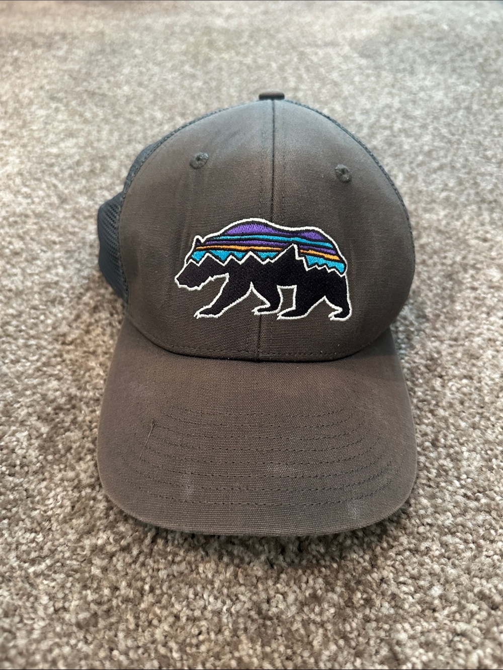 Patagonia Black Trucker Hat with Multicolor Embroidered Patch